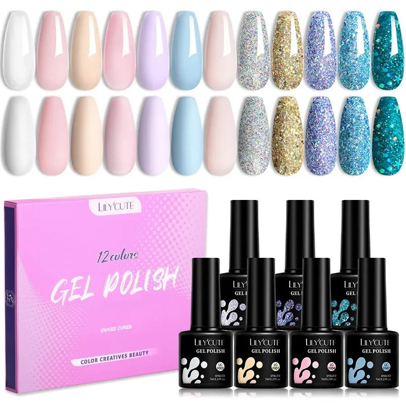 12PCs 7ml Spring Macaron Nail Gel Polish Set Semi Permanent UV Gel For Manicure Soak Off Gel Nail Polish Kit Varnishes - Shop & Buy