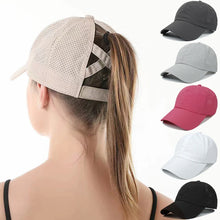 Load image into Gallery viewer, Summer Solid Color Baseball Caps Golf Wear Women Sport Leisure Cross Ponytail Hat Mesh Quick-Drying
