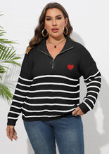 Load image into Gallery viewer, Winter Zipper Mock Neck Plus Size Sweater Women Stripe Large Pullover Lady Loose Oversize Jumper Big Jerseys Curvy Knitwear
