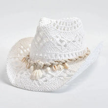 Load image into Gallery viewer, Summer Hand Woven Straw Hat for Women Shell Decoration Holiday Beach Sun Hat
