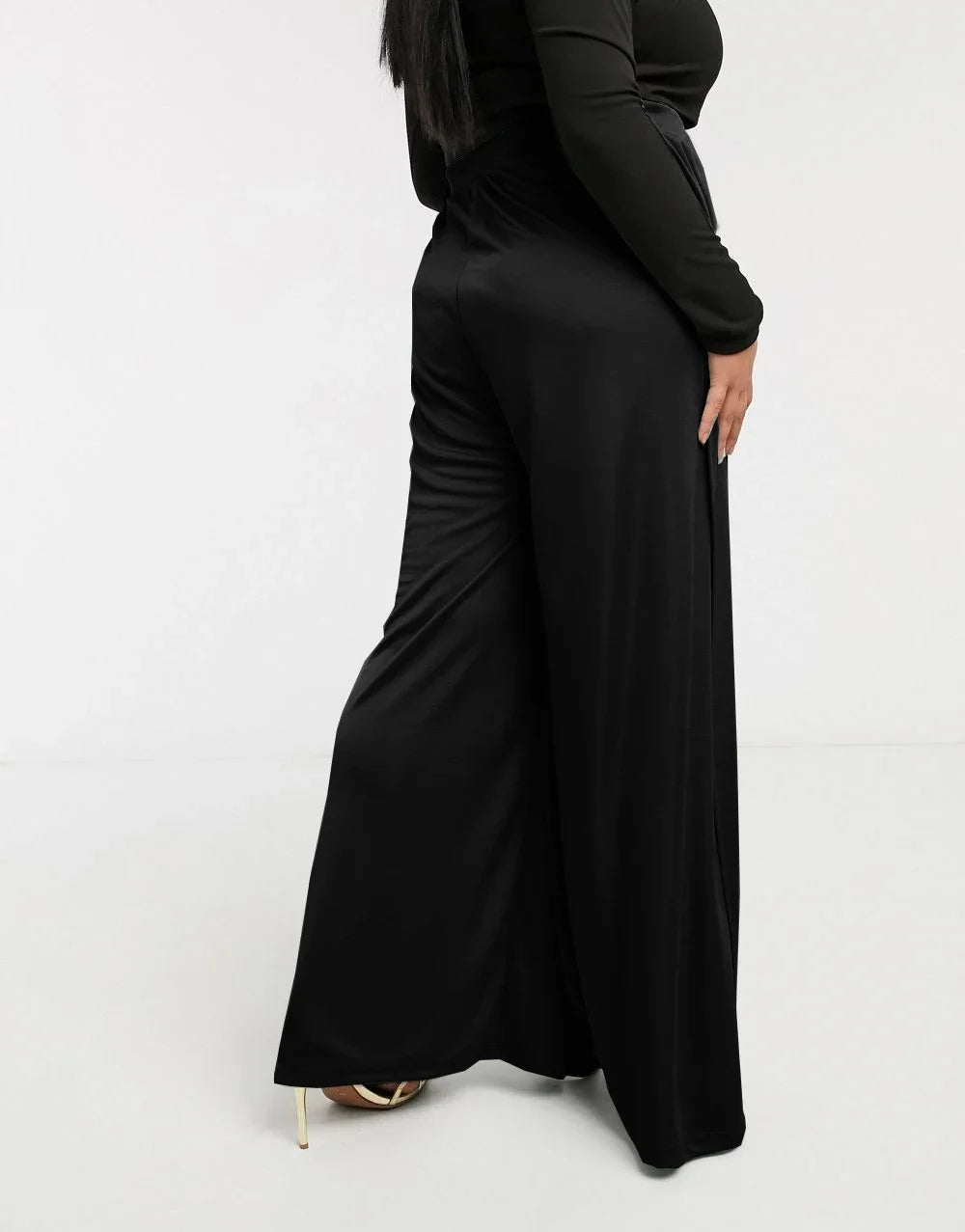 Womens Split Front Plus Size Wide Leg Pants High Elastic Waist Solid Black Modal Loose Summer Spring Elegant  Casual Pants 6XL - Shop & Buy