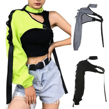 Load image into Gallery viewer, Women Chic Choker One Long Sleeve Strap Buckle Reflective Halter Smock Blouse Female Clothing
