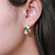 Load image into Gallery viewer, Dainty Moonstone Earring Leaf Milky Blue Moonstone Studs Earrings in 925 Sterling Silver June Birthstone Jewelry