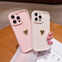 Load image into Gallery viewer, 3D Gold Heart Silicone Soft Phone Case For iPhone 15 14 13 16 Pro Max Plus Shockproof Candy Matte Cover
