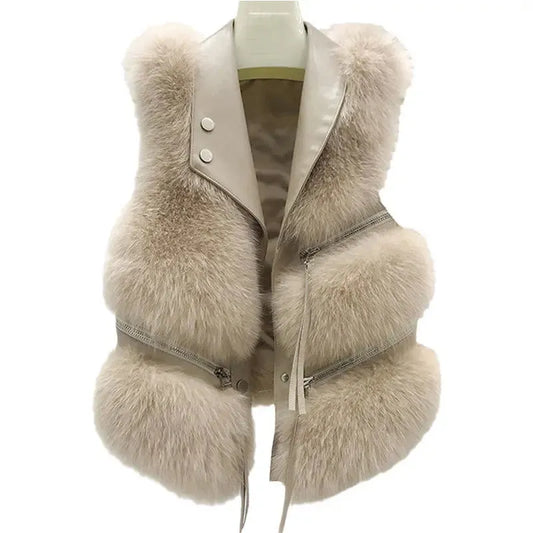 Women's Vest Short Fur Coat Slim Fit Fashion Autumn and Winter Splicing Jacket - Shop & Buy