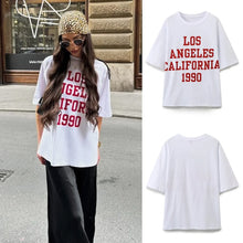 Load image into Gallery viewer, Summer new casual round neck short sleeve loose contrast color letter printing T-shirt
