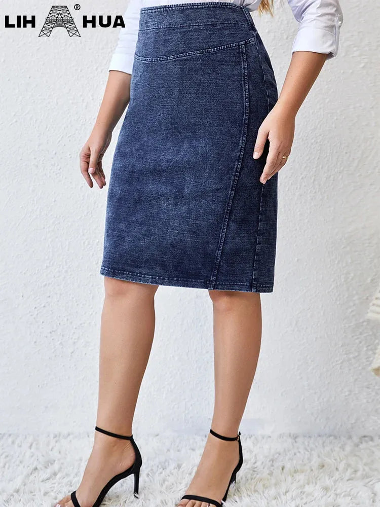 Women's Plus Size Denim Skirt Autumn Chic Elegant Skirt For Chubby Women Knitted Cotton Skirt - Shop & Buy