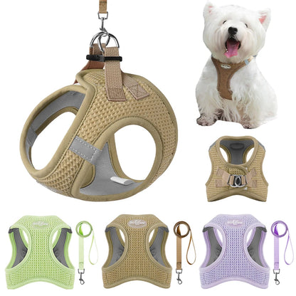 Harness with Leash Breathable Waffle Pet Vest Clothes for Small Mid Dogs Cats Harness Collar Yorkshire Dog Accessories