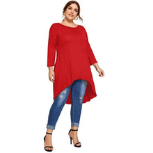 Load image into Gallery viewer, Plus Size Long Sleeve Elegant Tunic T Shirt Women Long Hi Low Fit Flare Spring Autumn Swing Blouse
