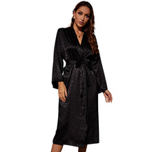 Load image into Gallery viewer, Women Robe Black Print Leopard Kimono Bathrobe Gown with Belt Sexy V-Neck Nightgown Sleepwear
