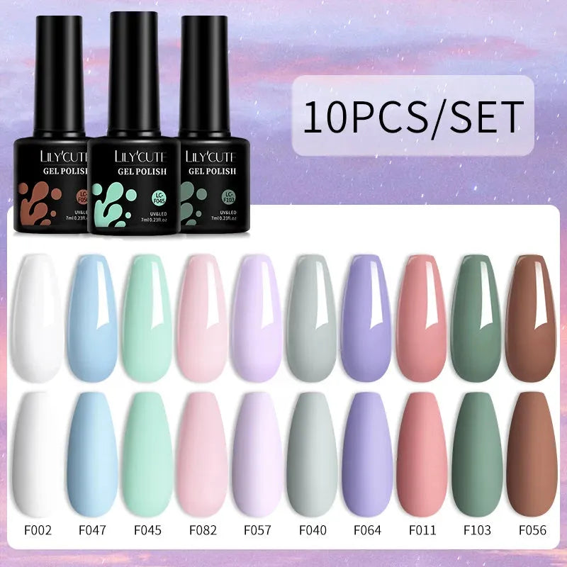 10PCS/Set Gel Nail Polish Brown Earth Coffee Color Series Gel Semi Permanent UV LED Gel Nail Art Soak Off Nail Gel Set - Shop & Buy