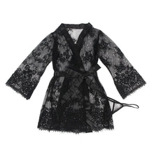 Load image into Gallery viewer, Plus Size Sexy Long Sleeve Pajamas Mini Eyelash Robes Sleepwear Skirt See Through Curve Nightgown
