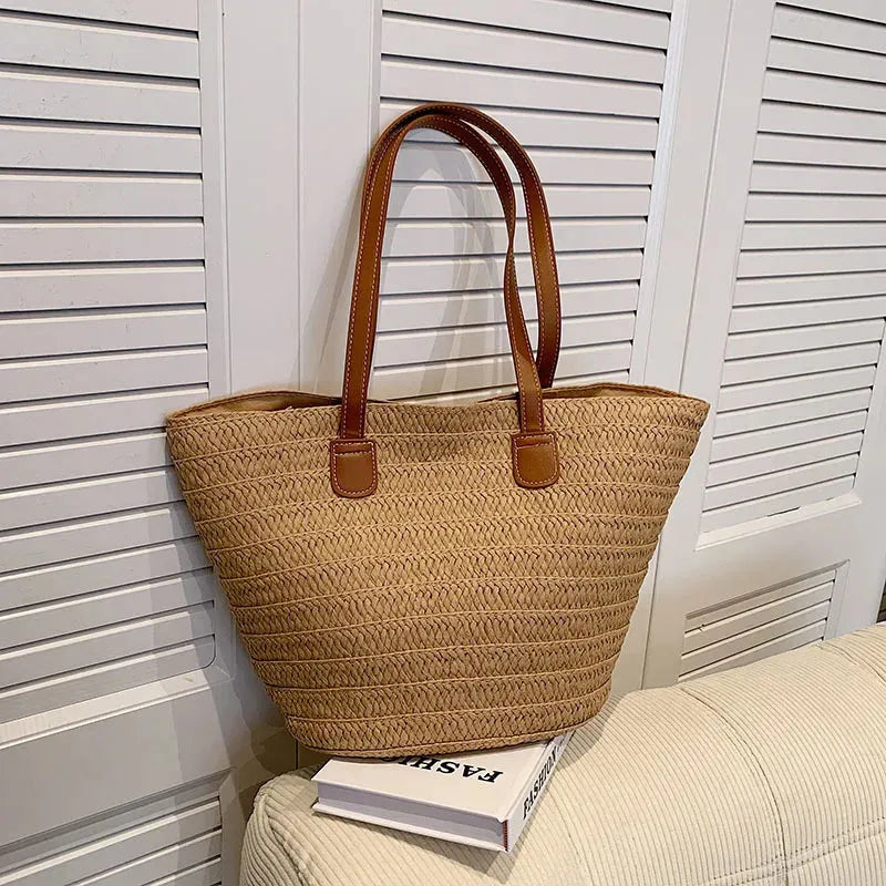 Women's Large Capacity Shoulder Bag Summer Straw Woven Basket Handbag Fashion Female Luxury Designer Beach Bag - Shop & Buy