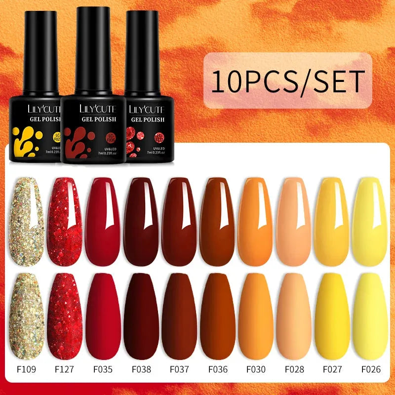 10PCS/Set Gel Nail Polish Brown Earth Coffee Color Series Gel Semi Permanent UV LED Gel Nail Art Soak Off Nail Gel Set - Shop & Buy