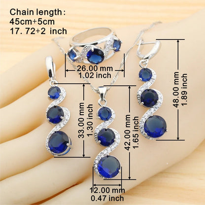 Classic Blue Zirconia 925 Silver Jewelry Sets for Women Earrings Necklace Pendant Ring Bracelet Wedding Gift