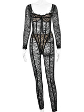 Load image into Gallery viewer, Sexy See Through Lace Floral Women Jumpsuit White Long Sleeve Hollow Out Jumpsuit
