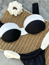 Load image into Gallery viewer, Push Up Black White Patchwork Bikini Sexy Contrast Underwire Ruffles Thong Swimsuit
