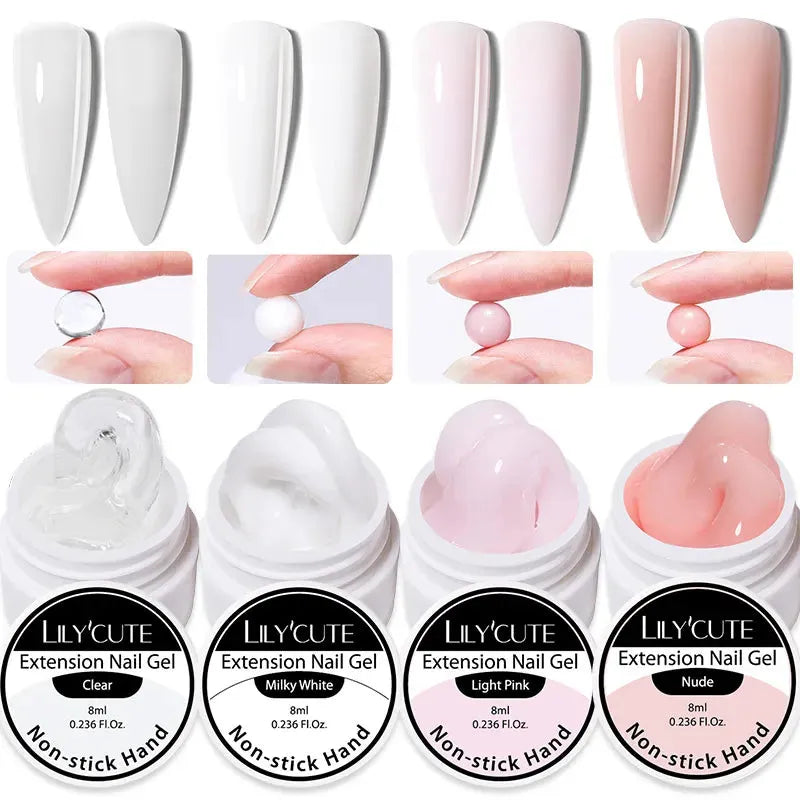 4PCs/Set Nail Extension UV Nail Gels Set Clear Nude Semi-permanent Quick Extension Set Nail Art Acrylic Gel Polish - Shop & Buy