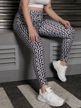 Load image into Gallery viewer, Plus Size Women&#39;s Retro Geometric Print Knit Leggings with Back Zipper Design Mid Waist Stretchy
