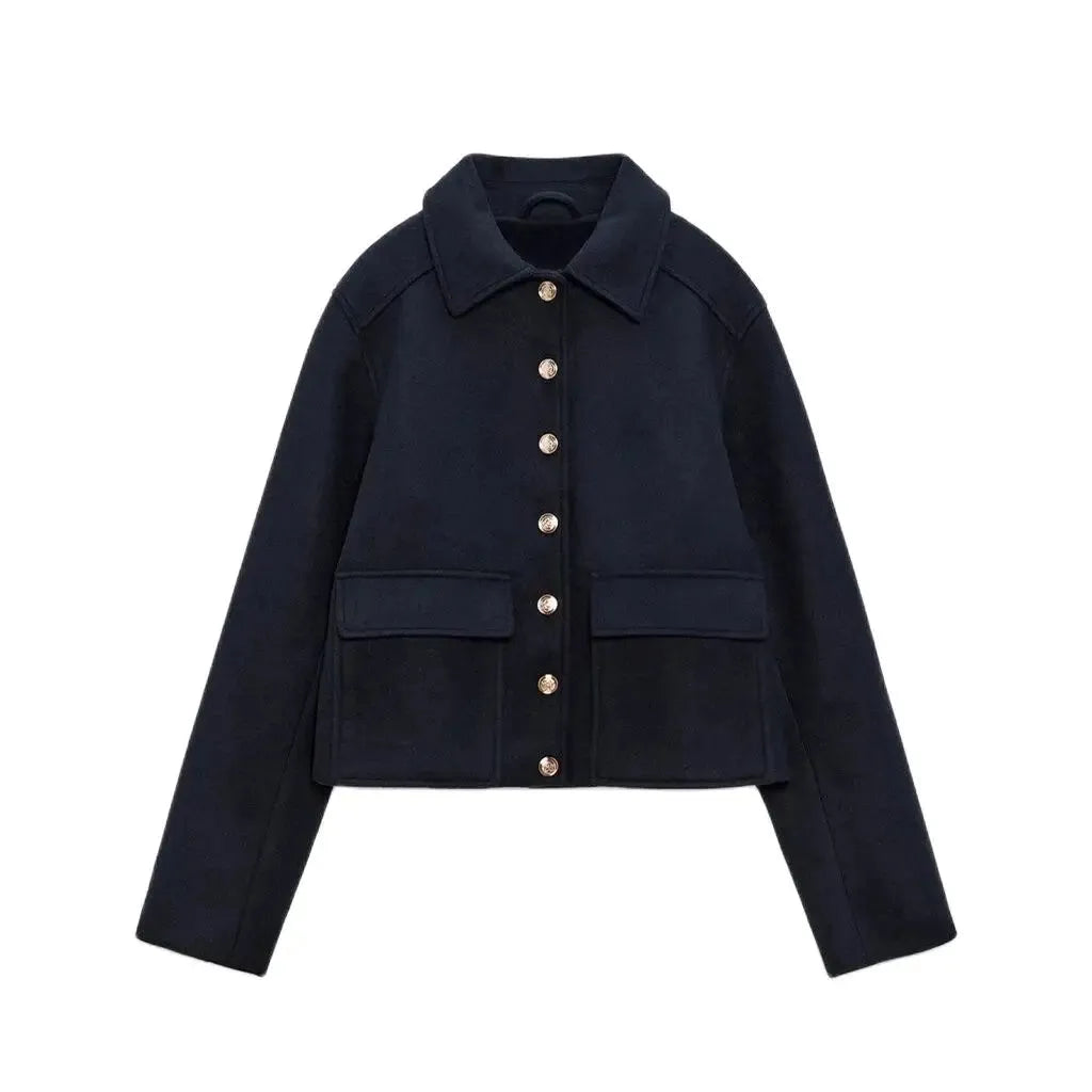 Women's autumn new style small fragrant lapel gold button flap pocket short woolen jacket - Shop & Buy