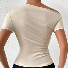 Load image into Gallery viewer, Solid One Shoulder T-shirt, Elegant Short Sleeve Ruched Top For Spring &amp; Summer, Women&#39;s Clothing
