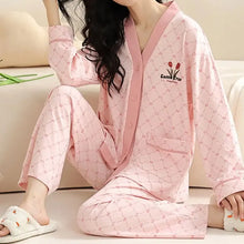 Load image into Gallery viewer, Japanese Kimono Autumn Winter Women Pajamas Sets Faux Cotton Long Sleeves Homesuits
