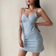 Load image into Gallery viewer, Floral Dress Women y2k Vintage V-Neck Straps Mini Dress Slim Sleeveless Backless Dresses Sexy Spaghetti Strap Mini Dress
