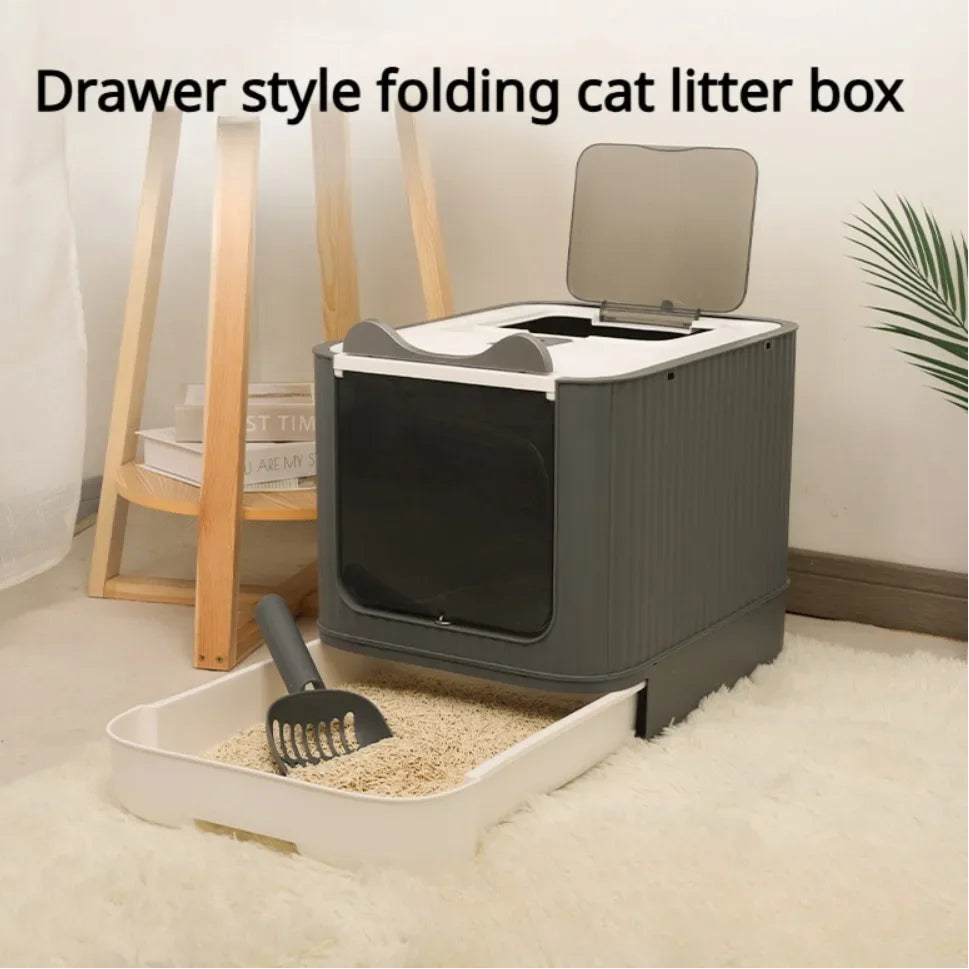 Fully Enclosed Cat Litter Box, Folding Drawer Design, Deodorizing Cat Toilet with Splash Guard, Suitable for Most Cat