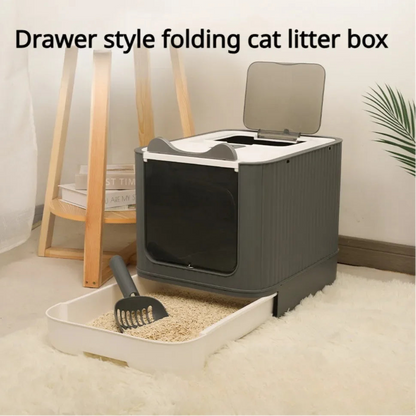 Fully Enclosed Cat Litter Box, Folding Drawer Design, Deodorizing Cat Toilet with Splash Guard, Suitable for Most Cat