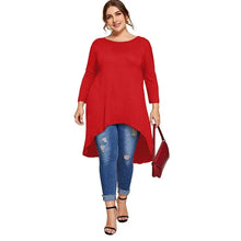 Load image into Gallery viewer, Plus Size Long Sleeve Elegant Tunic T Shirt Women Long Hi Low Fit Flare Spring Autumn Swing Blouse
