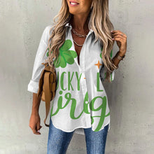 Load image into Gallery viewer, Spring Women&#39;s Blouse Long Sleeves Lucky Clover Printed Fashion Casual Button Down Shirts
