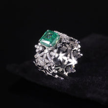 Load image into Gallery viewer, Cut 8*8mm Paraiba Green Crushed Ice Diamond Sterling Silver Diamond Fire CZ Miligrain Ring Antique Handmade Jewelry