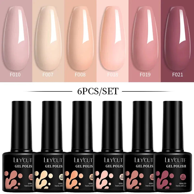 6Pcs/Set Macaron Color Gel Nail Polish Set Kit Spring 6 Colors UV LED Nail Art Gel Vernis Semi Permanent Base Top Coat - Shop & Buy