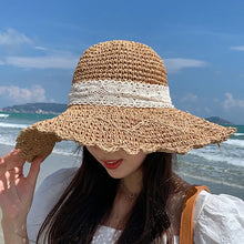 Load image into Gallery viewer, Women Lace Sun Hats For Wide Brim Straw Beach Cap Summer Visors Hat Foldable Sun Hat Fashion Straw Hat
