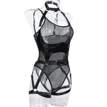 Load image into Gallery viewer, Bdsm Lingerie Mesh Bodysuit With Leather Halter Harness Bondage Porn Fantasy Clothing Naked Babydoll Erotic Costume
