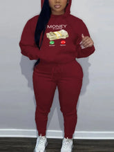 Load image into Gallery viewer, Plus Size Two Piece Sets Money Letter Print Kangaroo Pocket Tracksuit Set
