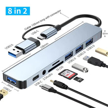 Load image into Gallery viewer, 8 In 2 USB HUB With Splitter Card Reader, USB C Port, USB 3.0 / 2.0, SD/TF Splitter Card Reader, Docking Station
