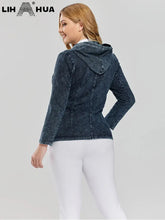 Load image into Gallery viewer, Women&#39;s Plus Size Hooded Denim Jacket Fall Stretch Cotton Knit Long Sleeve Casual Jacket
