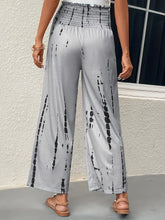 Load image into Gallery viewer, Plus Size Casual Pants, Women&#39;s Plus Tie Dye Ruffle Trim Shirred Waist High Rise Wide Leg Trousers
