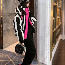 Load image into Gallery viewer, Striped Zipper Hooded Top New Women&#39;s Loose Thickened Down Jacket

