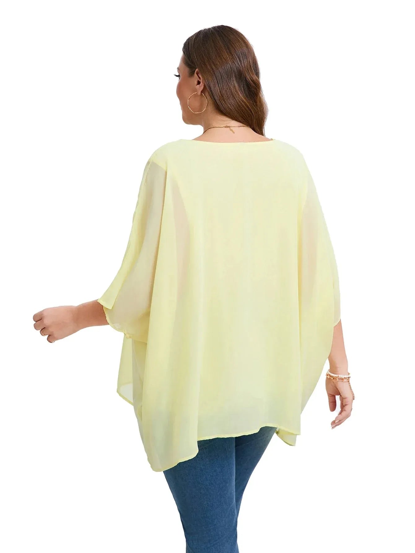 Womens Plus Size Elegant Summer Blouse Batwing Sleeve Oversized Chiffon Blouse Scoop Neck Large Size - Shop & Buy