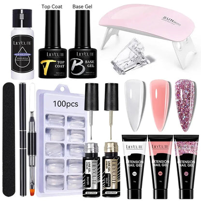 15ml Nail Extension Gel 6W LED Lamp Full Manicure Set Vernis Semi Permanent Metallic Liner Gel Polish Nail Art Tool Kit - Shop & Buy