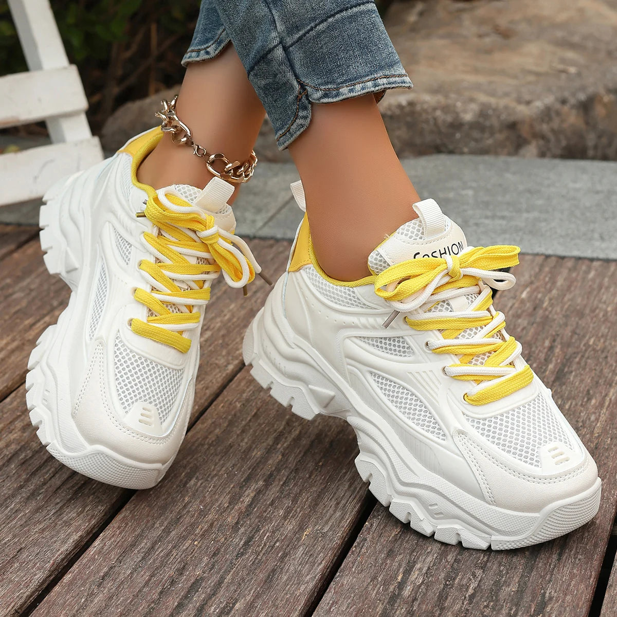 Chunky Platform Sneakers for Women Spring Fashion Thick Sole Vulcanized Shoes Woman Non Slip Breathable Sports Shoes Ladies