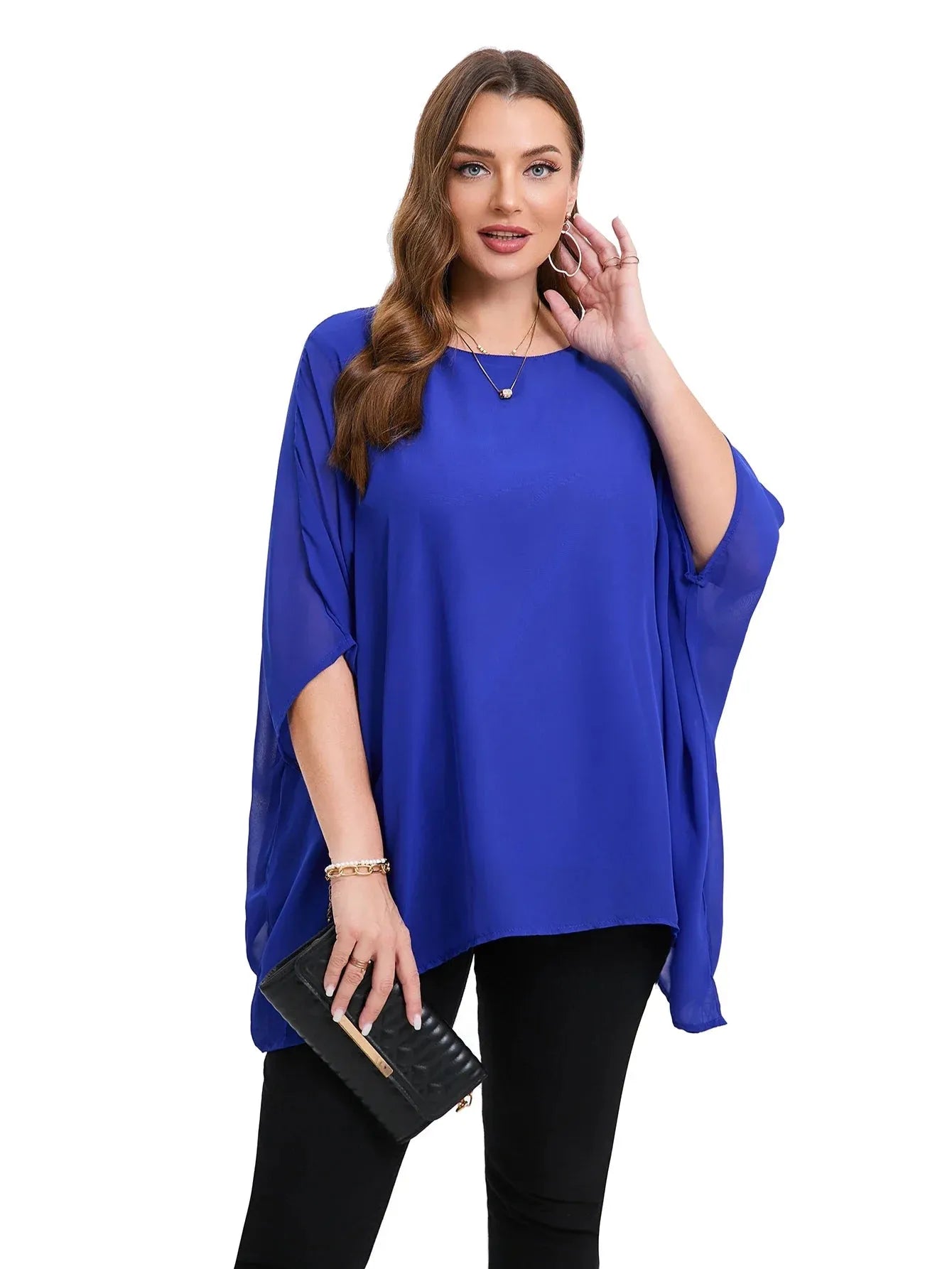 Womens Plus Size Elegant Summer Blouse Batwing Sleeve Oversized Chiffon Blouse - Shop & Buy