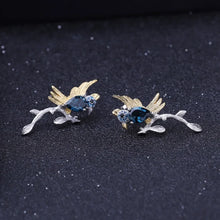 Load image into Gallery viewer, 925 Sterling Silver Handmade Earrings 1.30Ct Natural London Blue Topaz Cute Bird Stud Earrings for Women Wedding
