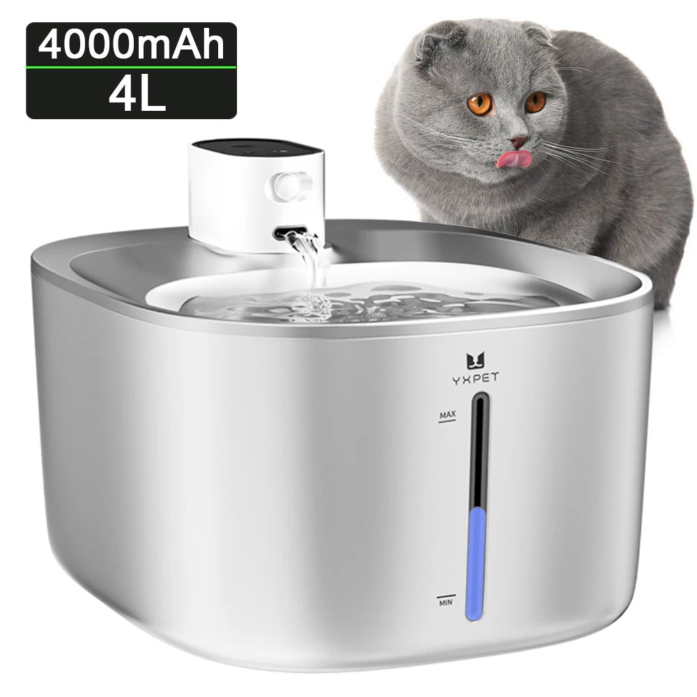 Wireless Cat Water Fountain Auto Sensor Cat Drinking Fountain With Filters 304 Stainless Steel 4L/135oz Pet Cats Water Dispenser