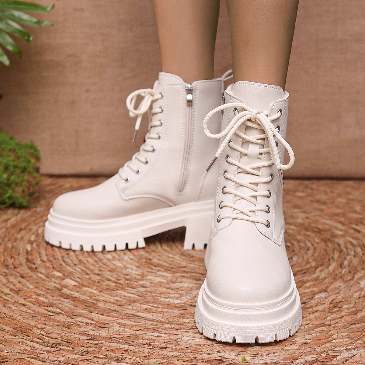 Women's Winter Warm Plush Ankle Boots Fashion Chunky Heeled Platform Combat Boots - Shop & Buy