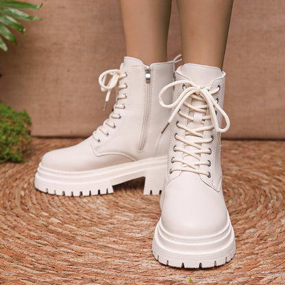 Women's Winter Warm Plush Ankle Boots Fashion Chunky Heeled Platform Combat Boots - Shop & Buy