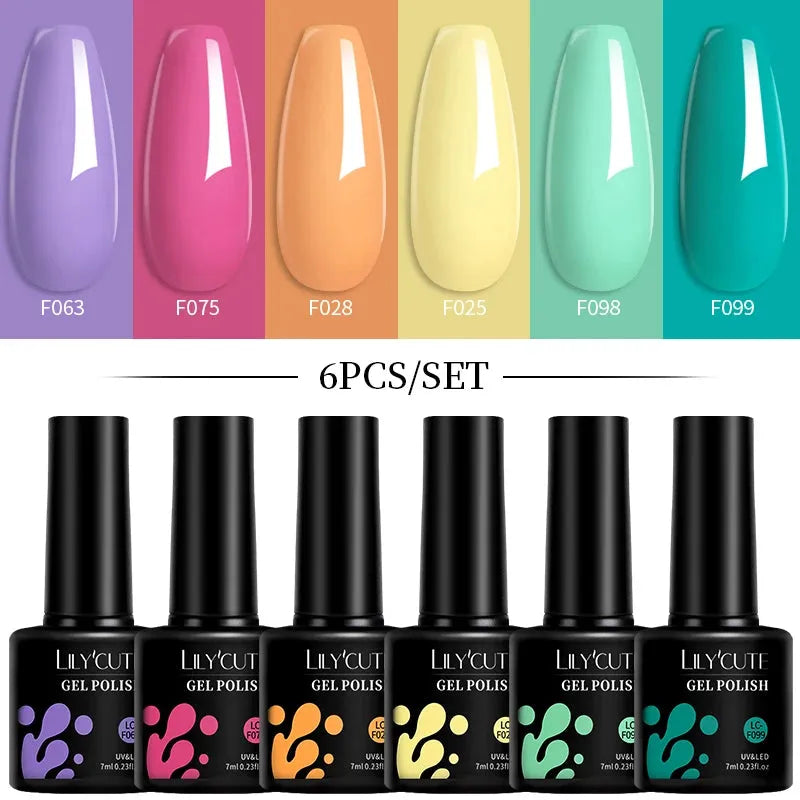 6Pcs/Set Macaron Color Gel Nail Polish Set Kit Spring 6 Colors UV LED Nail Art Gel Vernis Semi Permanent Base Top Coat - Shop & Buy