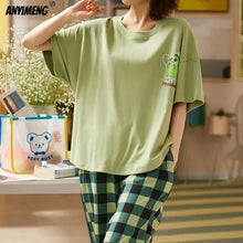 Load image into Gallery viewer, New Sleepwear Cartoon Cotton Pajamas for Women Long Pants Short Sleeved Summer Spring Loungewear
